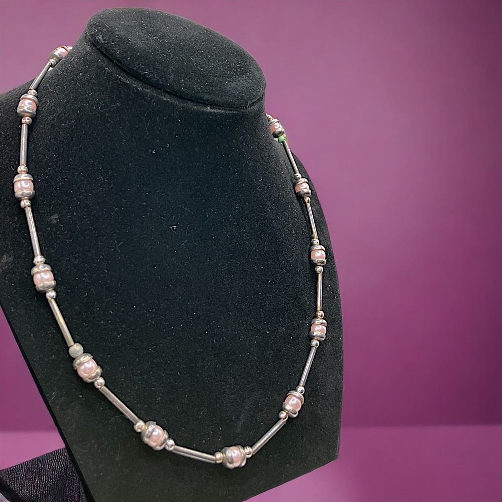 Faux Pink Pearl Snake Chain Necklace!